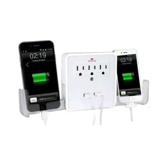 Adapter W/3 AC Outlets W/Surge Protection And Dual USB Ports To Charge Your Gadgets