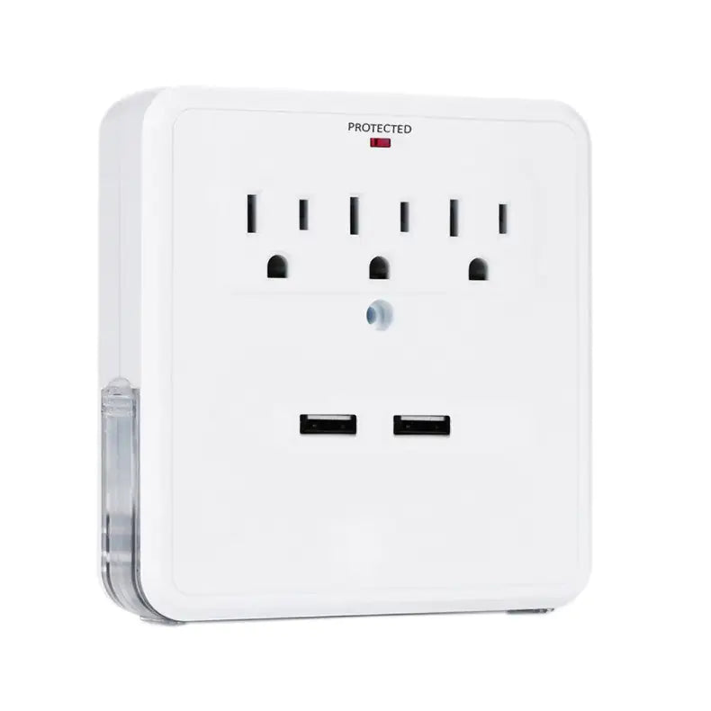 Adapter W/3 AC Outlets W/Surge Protection And Dual USB Ports To Charge Your Gadgets