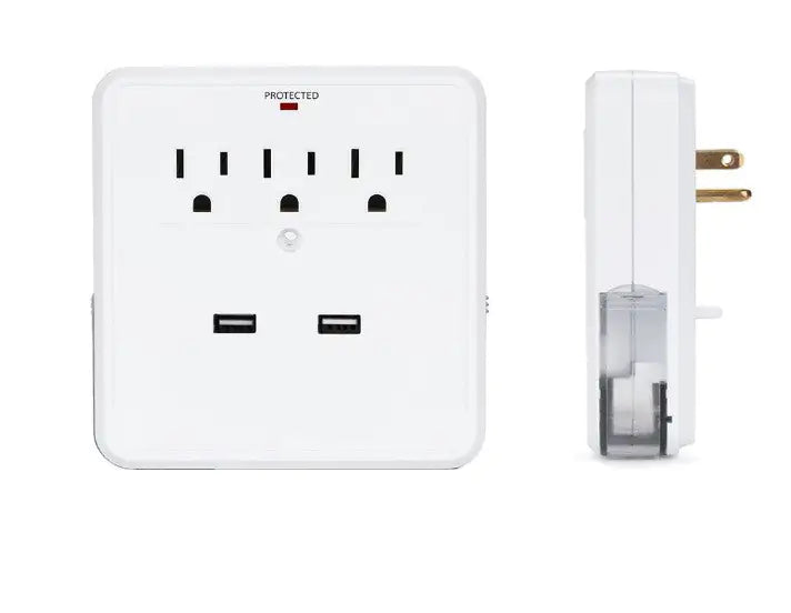 Adapter W/3 AC Outlets W/Surge Protection And Dual USB Ports To Charge Your Gadgets